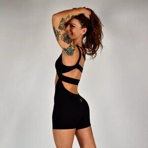 Olra Aurora One Shoulder Unitard Black Pole Playsuit
